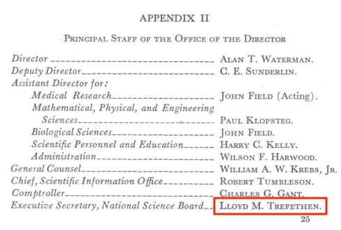 List of initial NSF staff, including Lloyd M. Trefethen