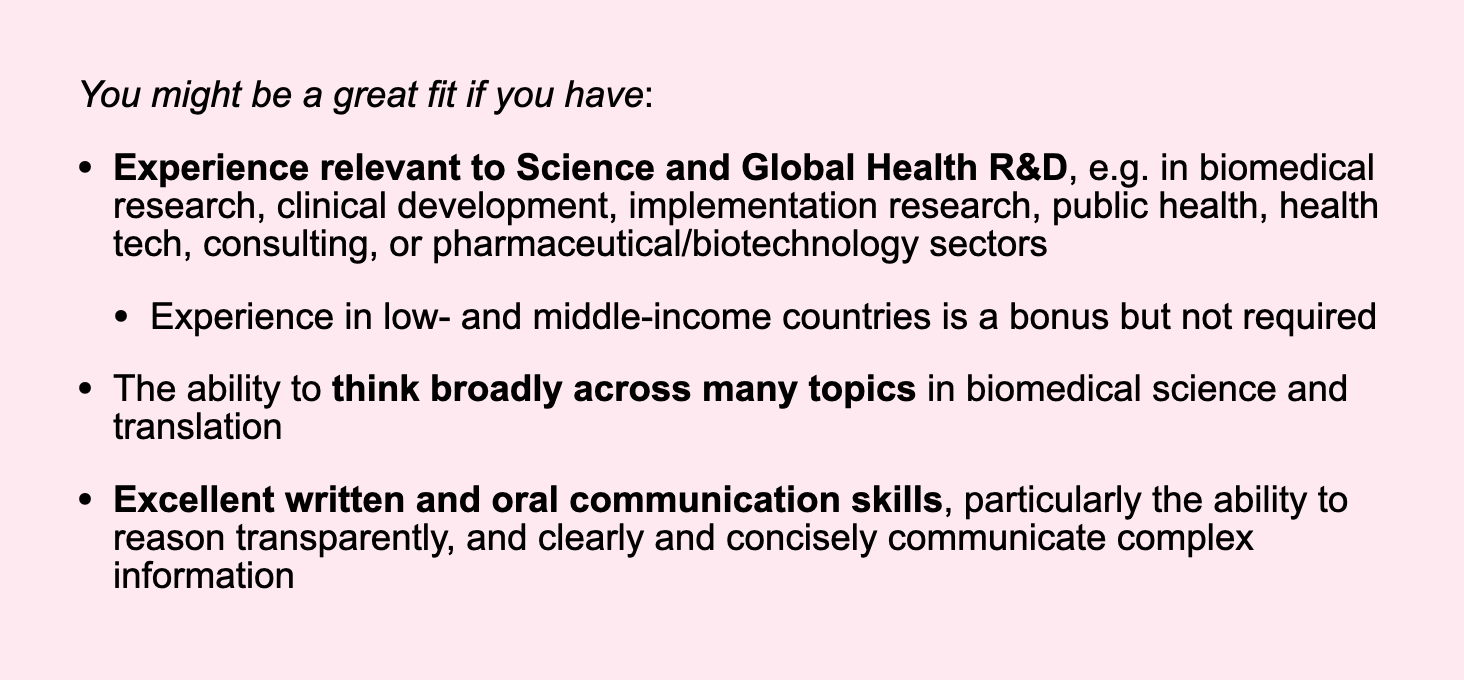 Screenshot of an Open Philanthropy job description (excerpt)